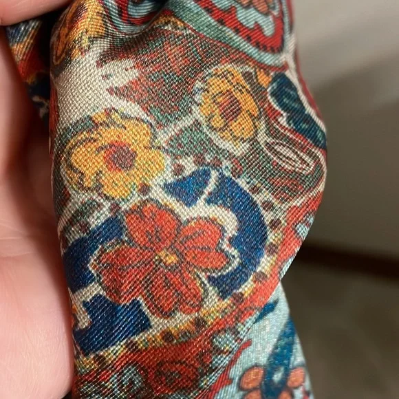 SHEIN multi paisley floral Boho satin feel button down shirt oversized Small - Picture 7 of 11